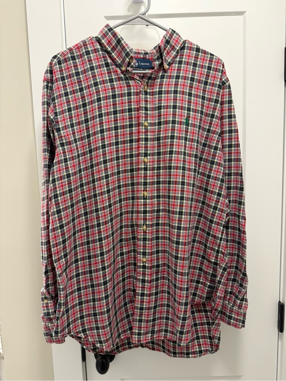Ralph Lauren Red and Green Plaid Button-Down Shirt